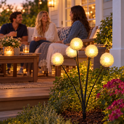 Solar Dandelion Lights in use, lifestyle photo