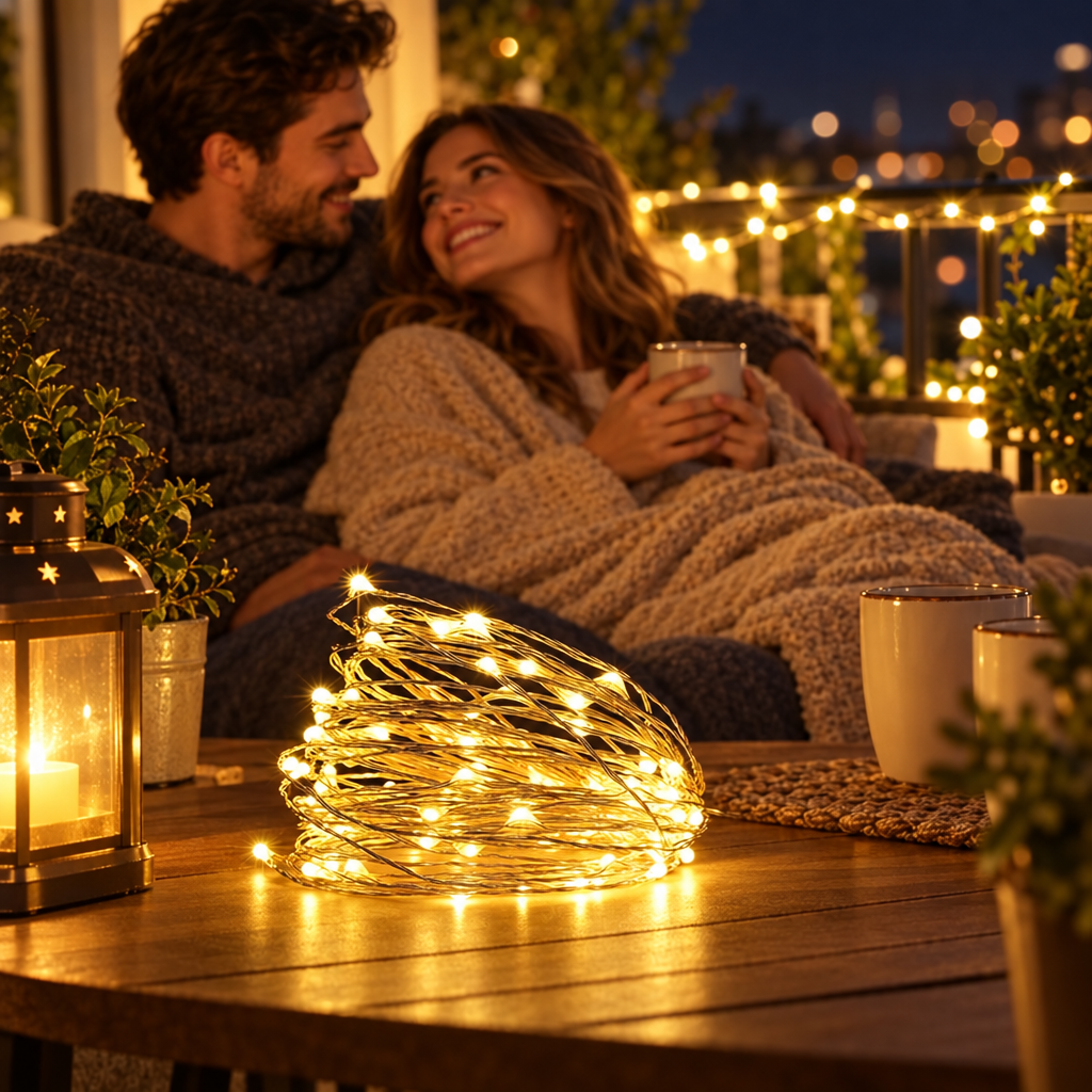 LED Fairy Lights String Button Battery Light Home Decoration Living Be in use, lifestyle photo
