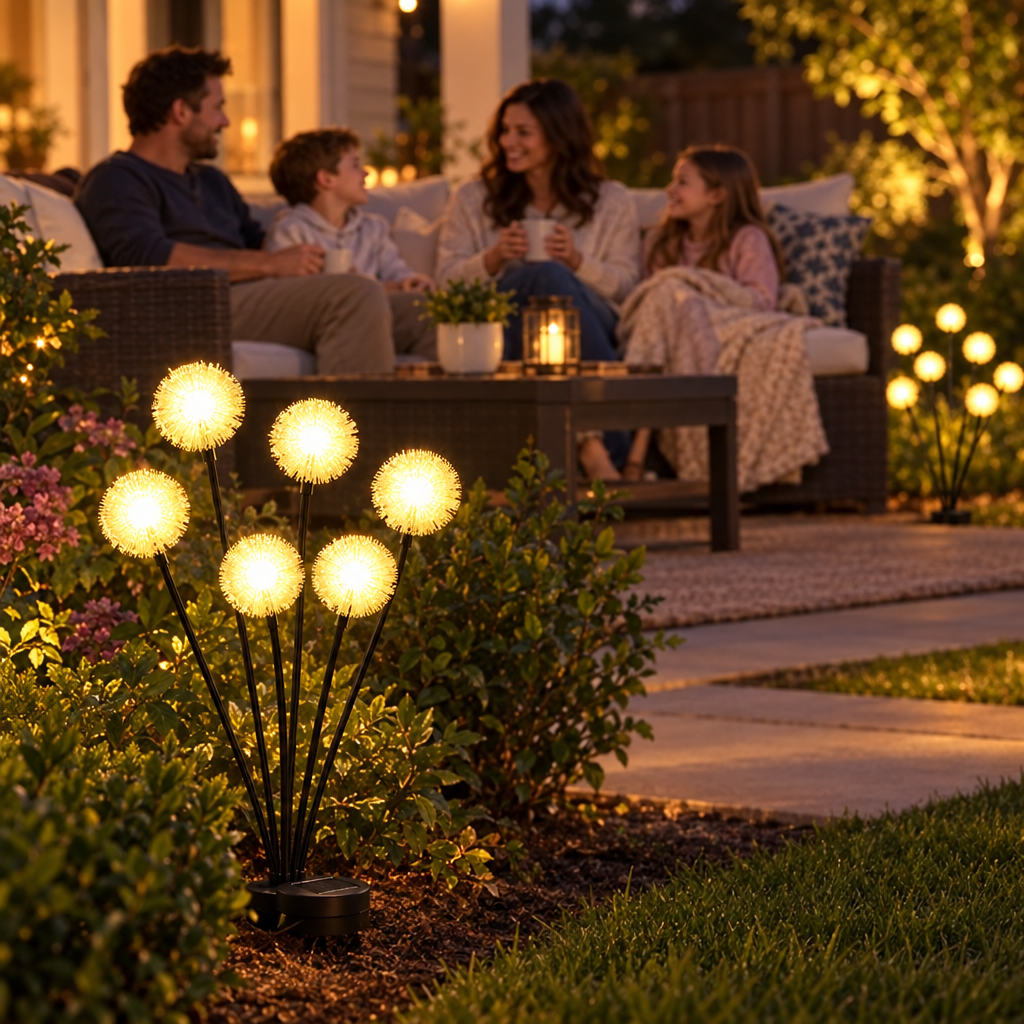 Solar Dandelion Lights in use, lifestyle photo