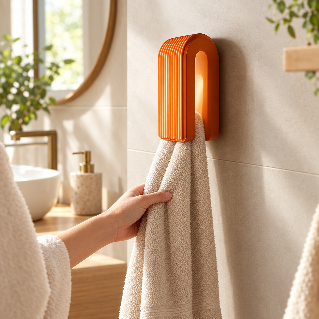 Auto-locking Towel Hanger in use, lifestyle photo