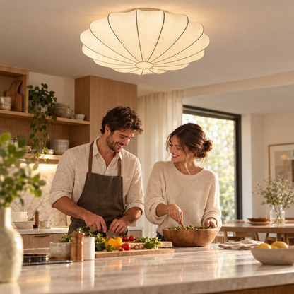 Nordici Silk Ceiling Lamps Wabi Sabi Cloth Ceiling Light Fixture for L in use, lifestyle photo