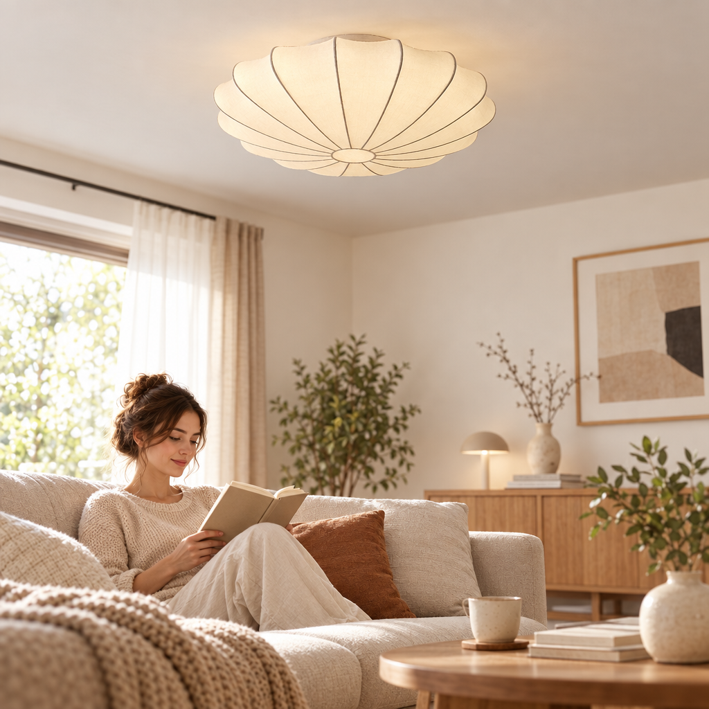 Nordici Silk Ceiling Lamps Wabi Sabi Cloth Ceiling Light Fixture for L in use, lifestyle photo