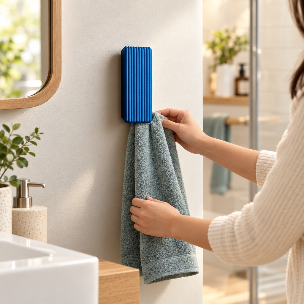 Auto-locking Towel Hanger in use, lifestyle photo