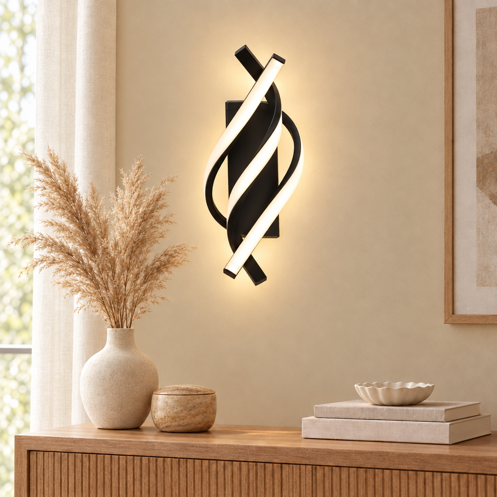 Curved Spiral Design LED Wall Lamp in black