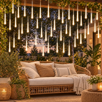 Solar Meteor Shower Lights Outdoor Meteor Lights 10Tubes Waterproof LE styled in a home setting