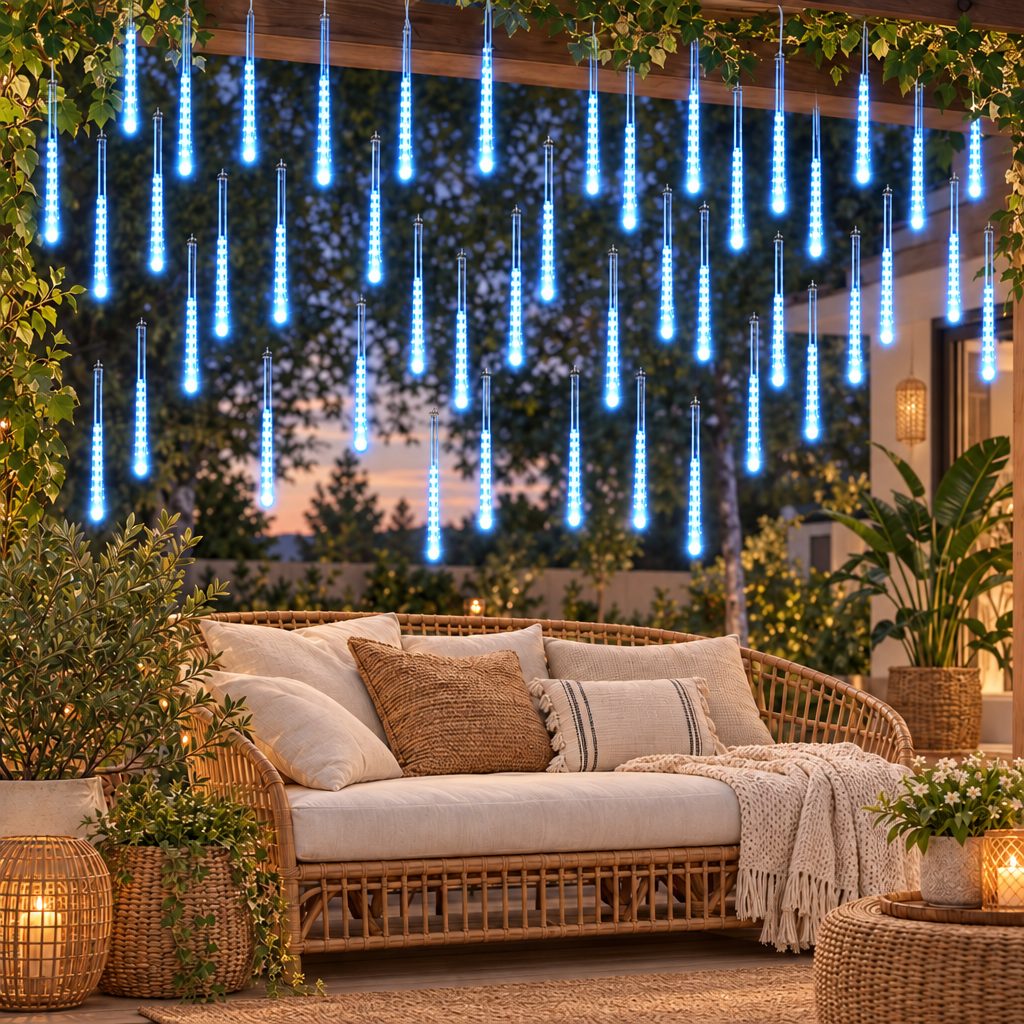 Solar Meteor Shower Lights Outdoor Meteor Lights 10Tubes Waterproof LE in blue