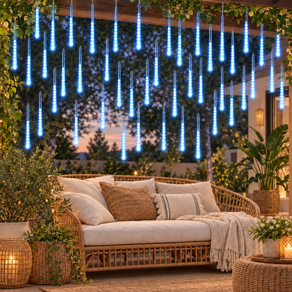 Solar Meteor Shower Lights Outdoor Meteor Lights 10Tubes Waterproof LE in blue