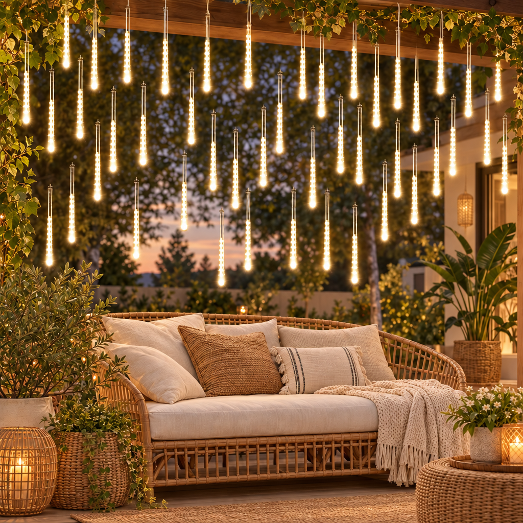 Solar Meteor Shower Lights Outdoor Meteor Lights 10Tubes Waterproof LE in warm white