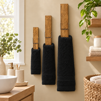 Clothespin Bathroom Towel Holder Wooden Giant Towel Clip Wall Mounted in black