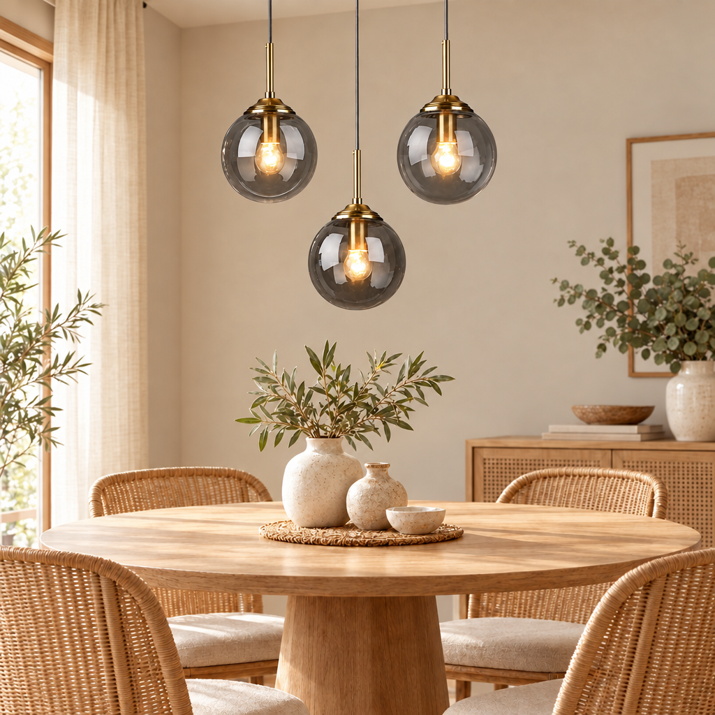 Modern Luxury Metal Chandelier Nordic Creative LED Glass Pendant Lamp in smoky gray