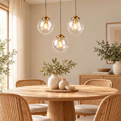 Modern Luxury Metal Chandelier Nordic Creative LED Glass Pendant Lamp in transparent