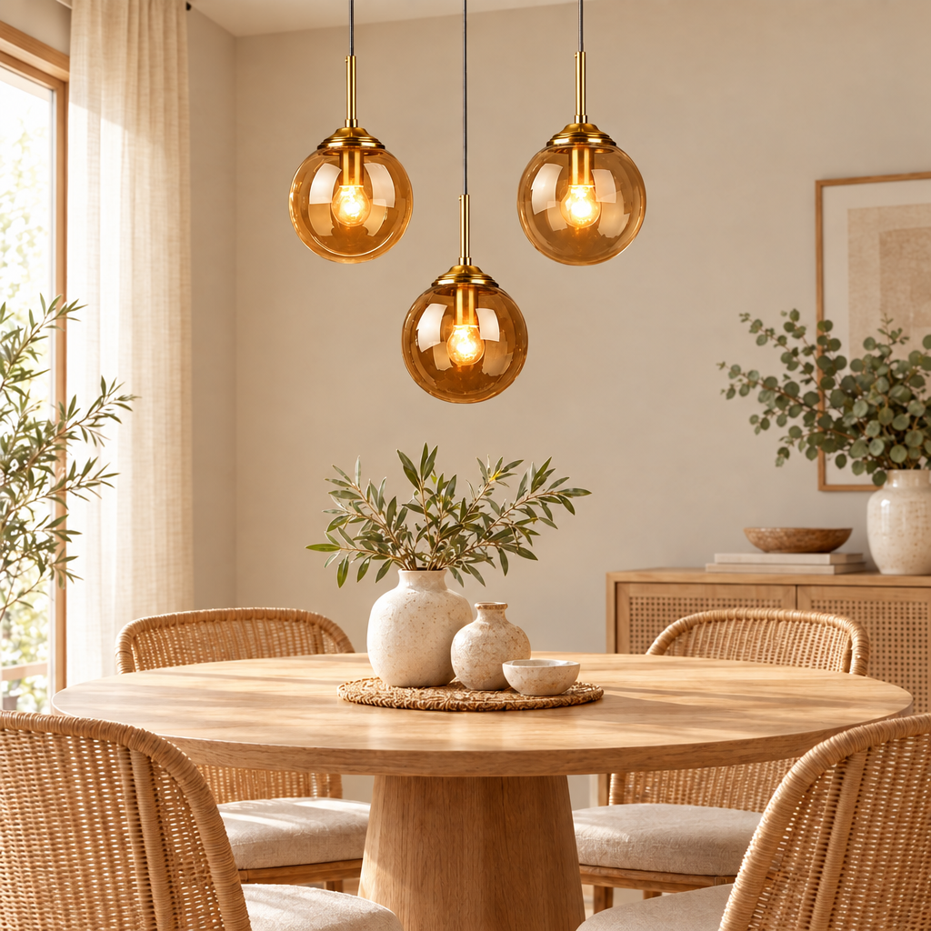 Modern Luxury Metal Chandelier Nordic Creative LED Glass Pendant Lamp in amber