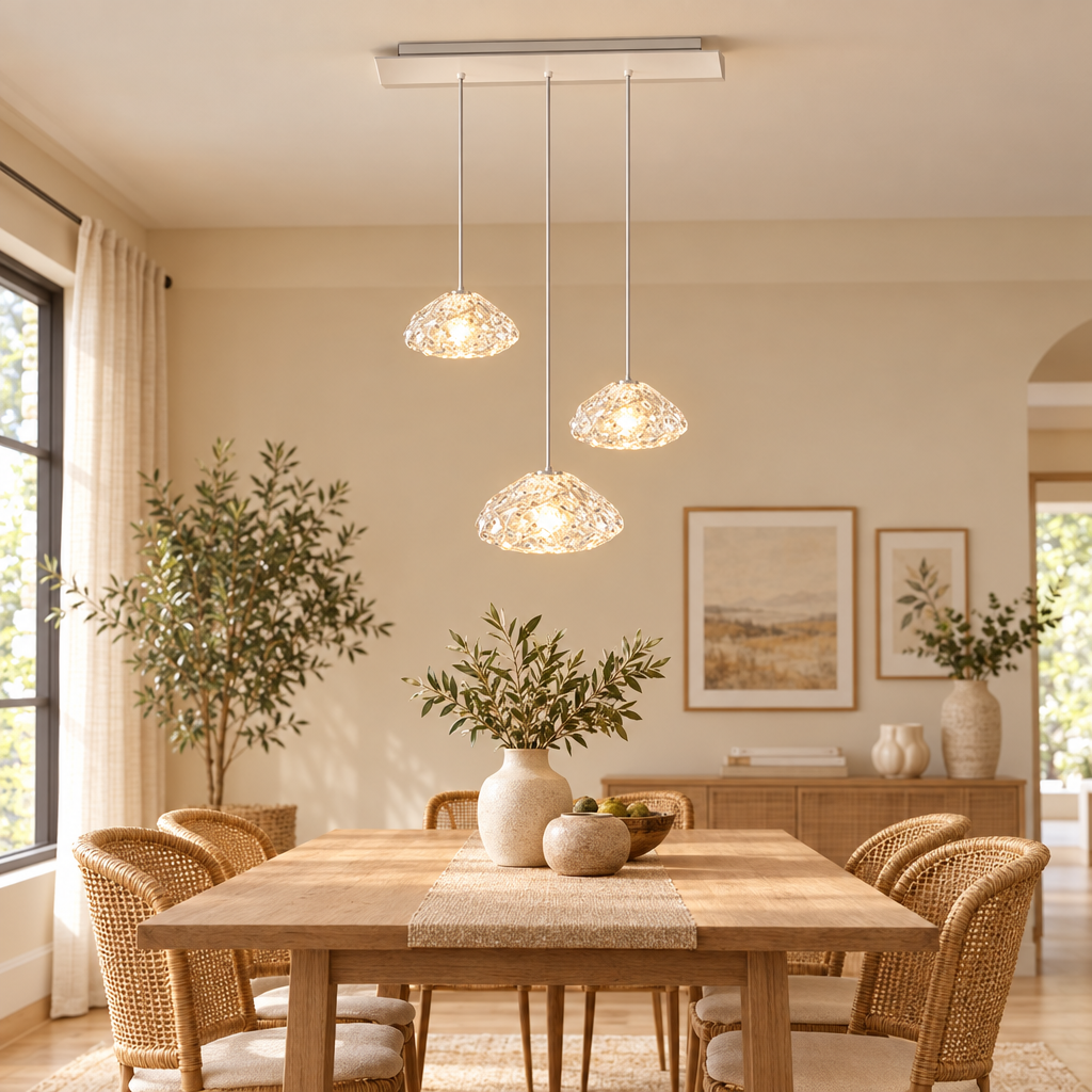 Modern dine dining room Pendant lights indoor lighting Ceiling lamp ha styled in a home setting