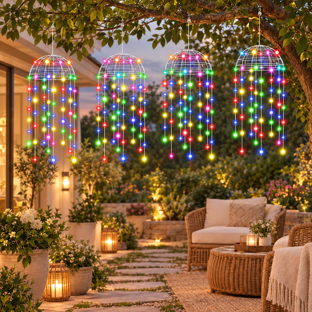 2/4Pcs Outdoor Solar LED Hanging Jellyfish Lights in multicolor