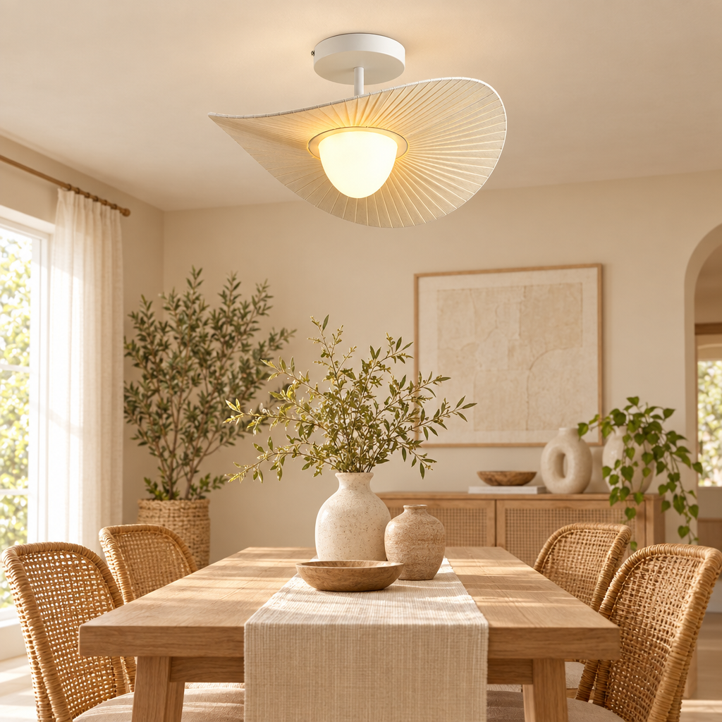 Nordic Beige Pleated Fabric Led Pendant Lights Bar Droplight Art Decor styled in a home setting