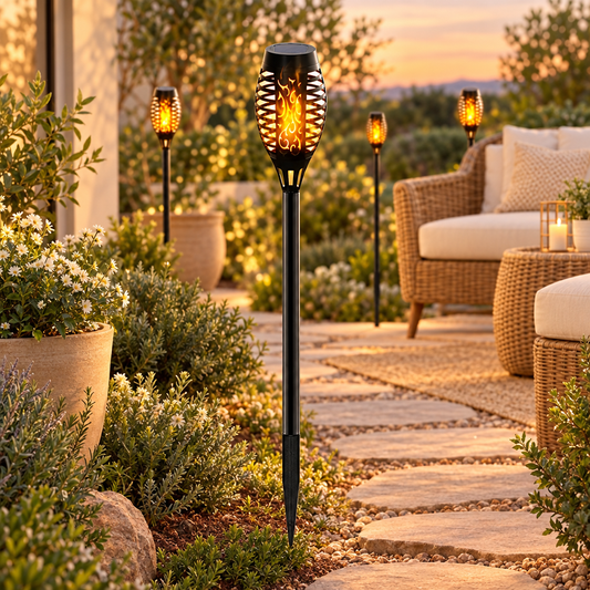 1/2/4Pack 96LED Solar Lights Flame Flickering Torch Outdoor Waterproof styled in a home setting