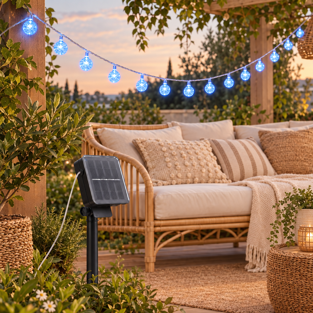 Solar String Lights Outdoor 200 Led Crystal Globe Lights Waterproof So in blue
