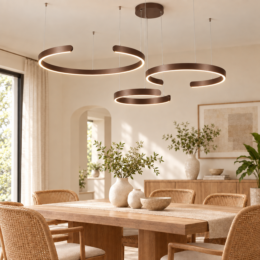 Modern C Ring LED Chandelier Luxurious Nordic Indoor Lighting Living R in coffee