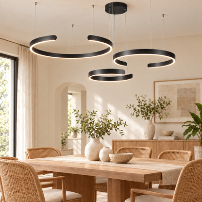 Modern C Ring LED Chandelier Luxurious Nordic Indoor Lighting Living R in black