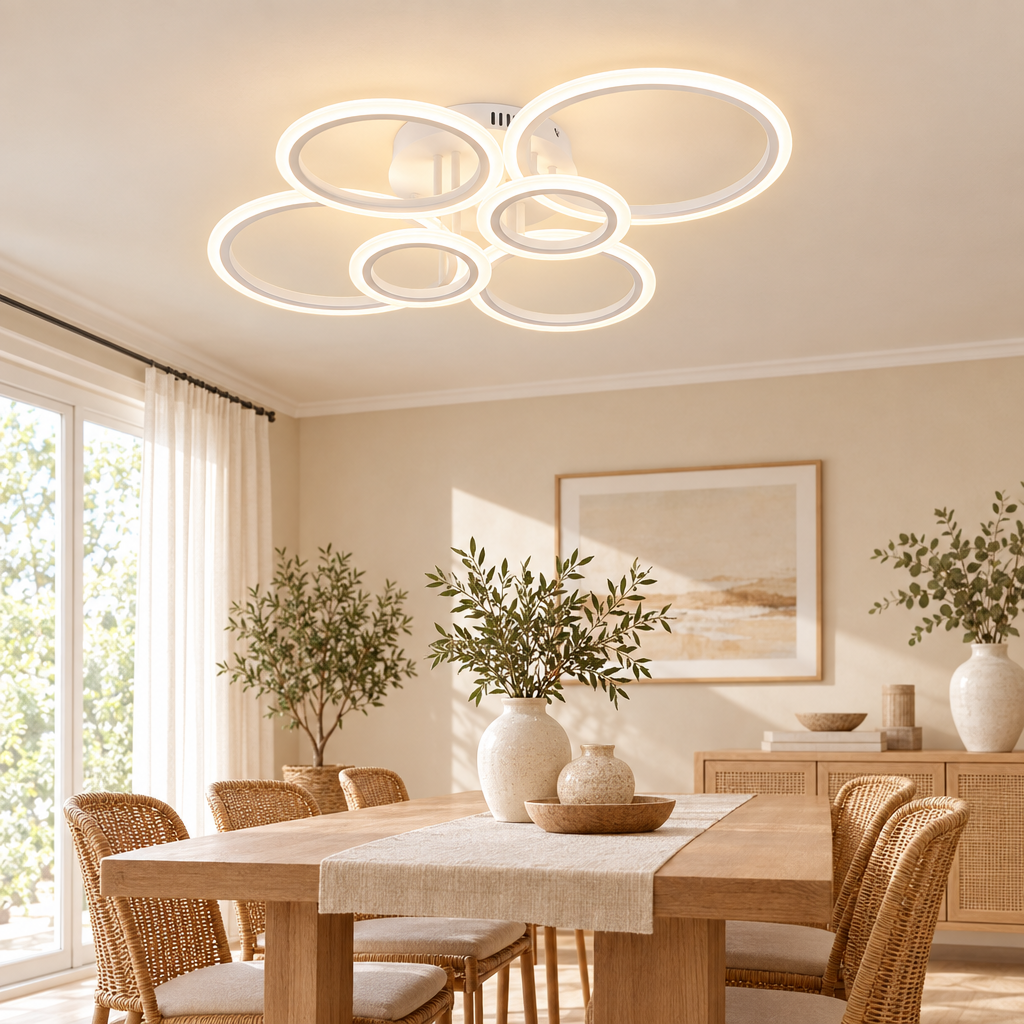 Modern LED Chandelier Home Lighting Ring Ceiling Mount Chandelier Livi styled in a home setting