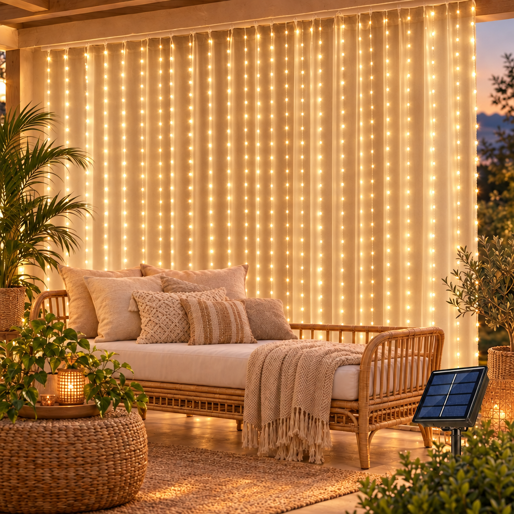 Solar LED Curtain Light Outdoor Garland Solar Fairy String Light Coppe in warm white