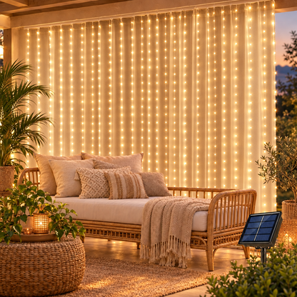Solar LED Curtain Light Outdoor Garland Solar Fairy String Light Coppe in warm white