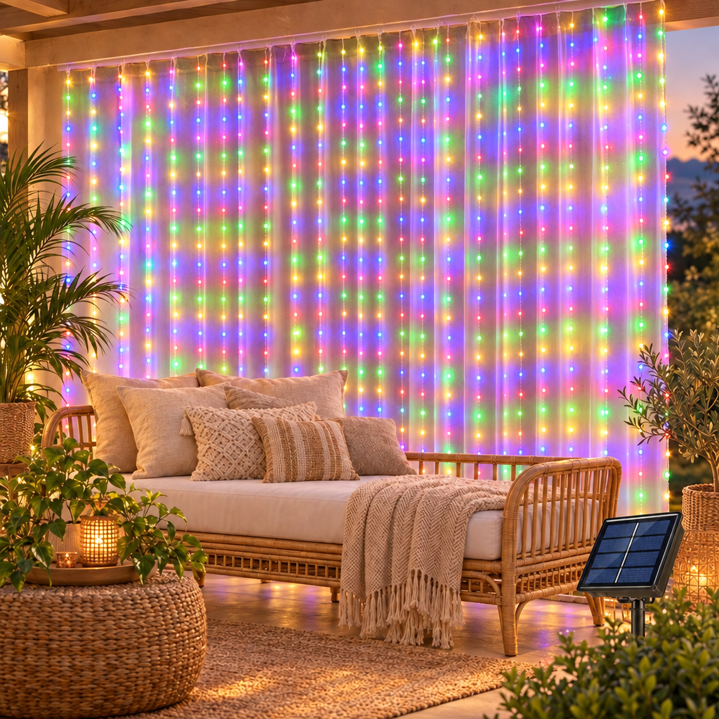 Solar LED Curtain Light Outdoor Garland Solar Fairy String Light Coppe in multicolor
