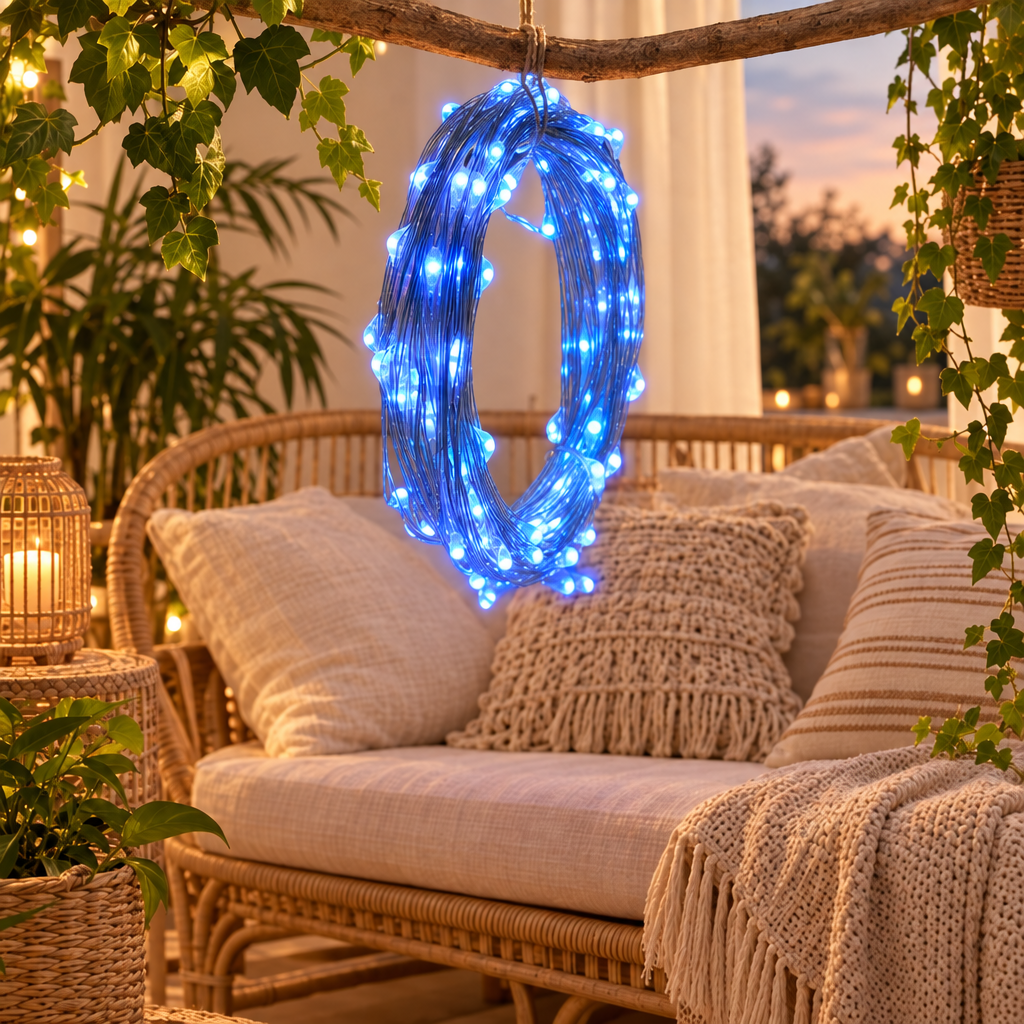 LED Fairy Lights String Button Battery Light Home Decoration Living Be in blue