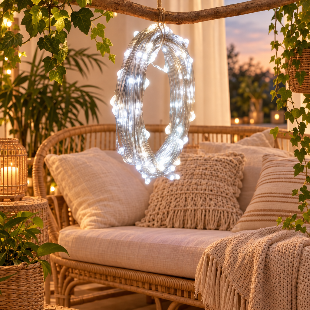LED Fairy Lights String Button Battery Light Home Decoration Living Be in white