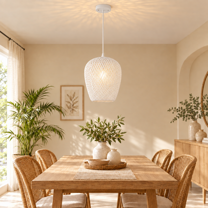 Bamboo Hand Weaving Pendant Lights 38cm Hanging LED Ceiling Lamp Chand in white