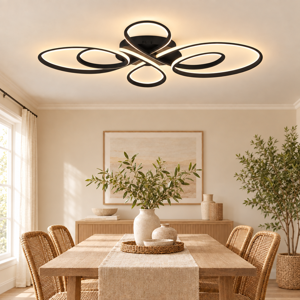 Low Floor Living Room Ceiling Lights Remote Control Modern LED Surface in black
