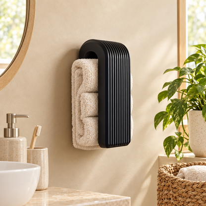 Auto-locking Towel Hanger styled in a home setting
