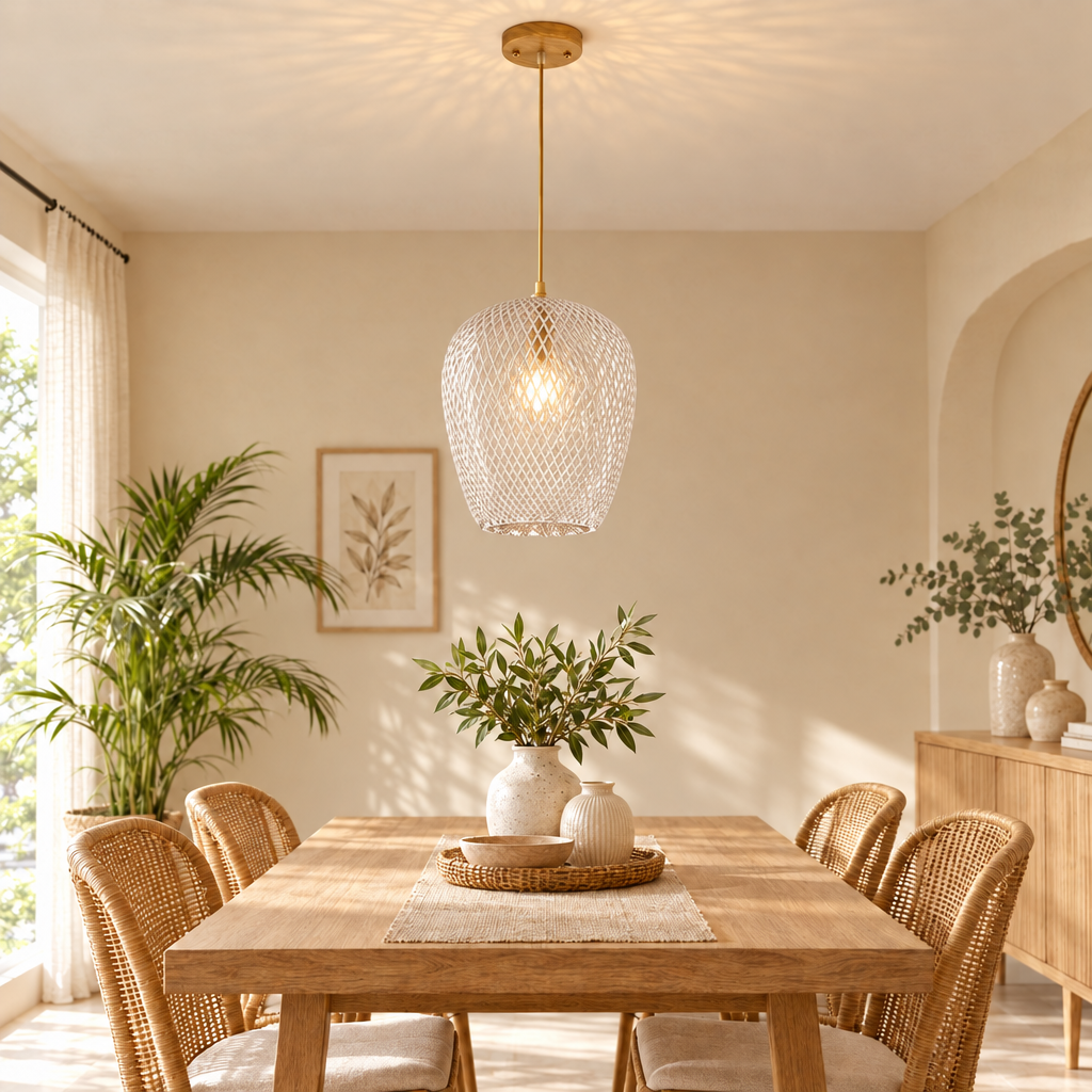Bamboo Hand Weaving Pendant Lights 38cm Hanging LED Ceiling Lamp Chand in transparent clear