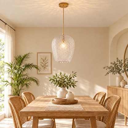 Bamboo Hand Weaving Pendant Lights 38cm Hanging LED Ceiling Lamp Chand in transparent clear