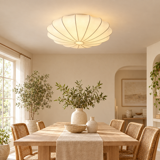 Nordici Silk Ceiling Lamps Wabi Sabi Cloth Ceiling Light Fixture for L styled in a home setting