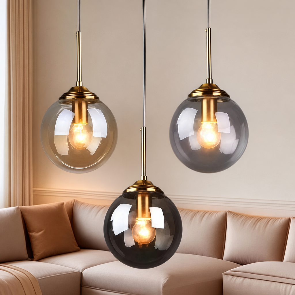 Metal glass pendant lamp product photo