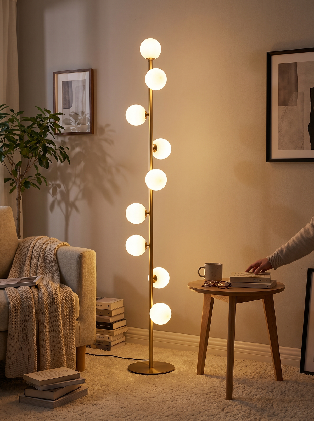 Magic Bean Glass Ball 9-Head Floor Lamp in a lifestyle setting: Like Glowing Seed Pods