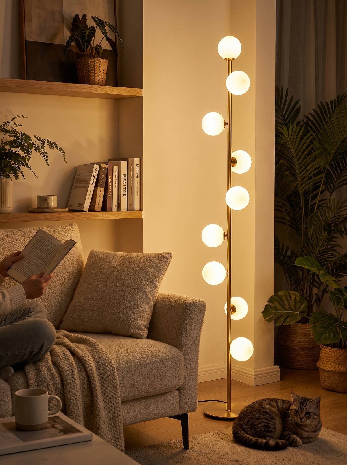 Magic Bean Glass Ball 9-Head Floor Lamp in a lifestyle setting: Glow That Fills the Room
