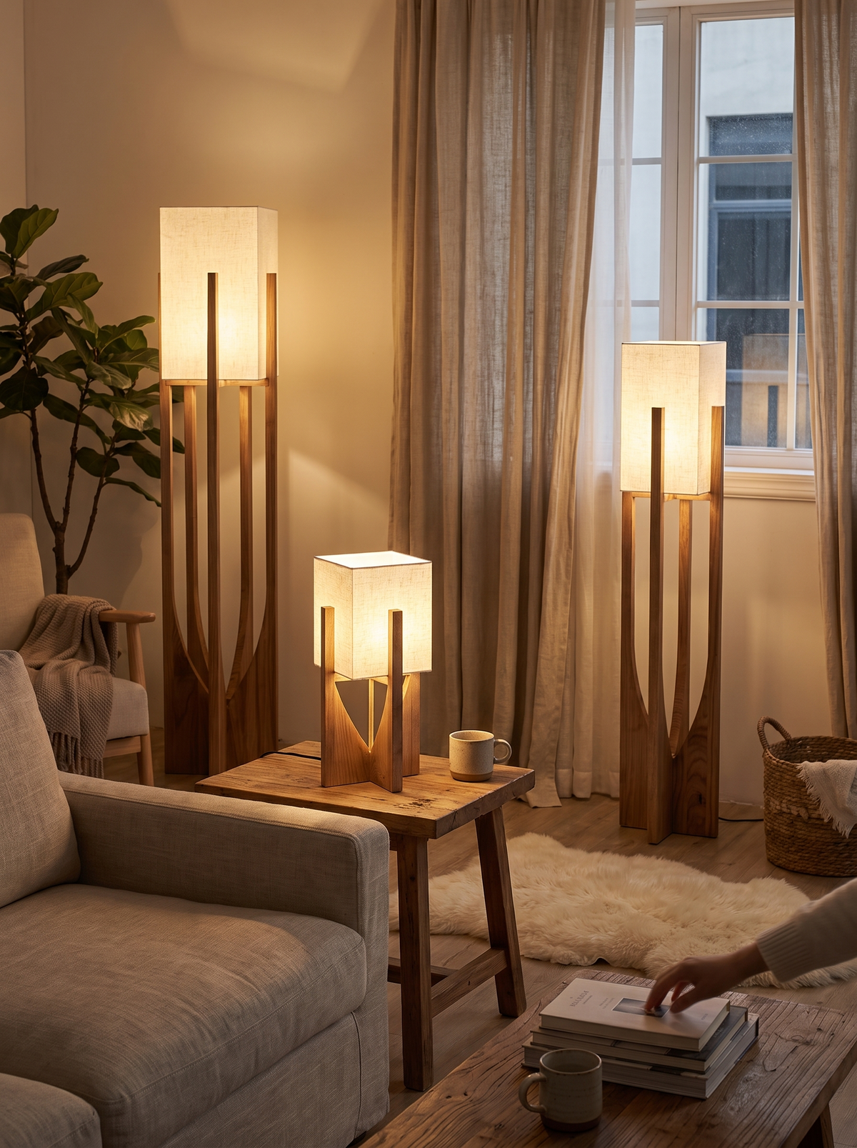 Solid Wood Nordic Floor Lamp in a lifestyle setting: Designer Look, Everyday Ease