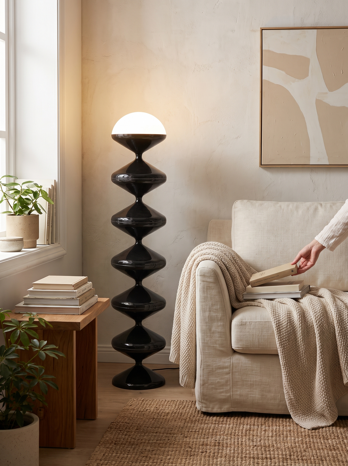 Gourd String Glass Floor Lamp in a lifestyle setting: The Cream Style Statement