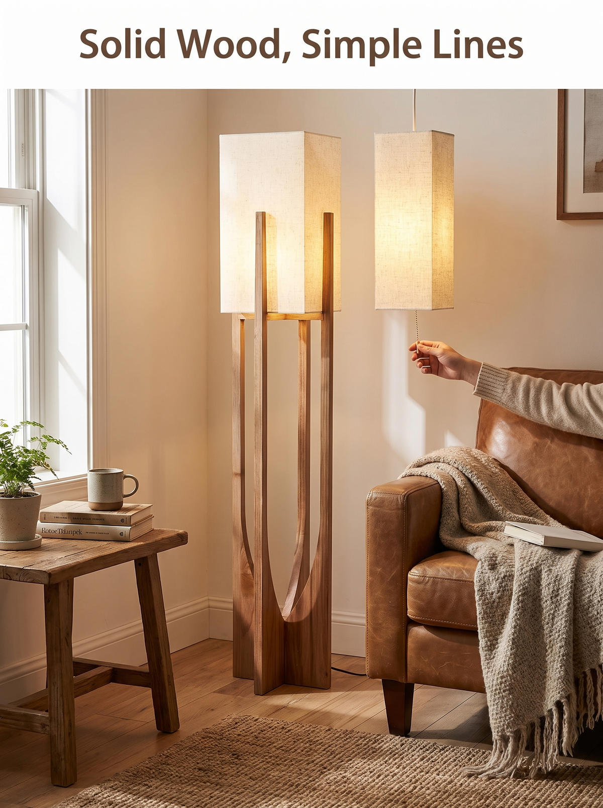 Solid Wood Nordic Floor Lamp in a lifestyle setting: Solid Wood, Simple Lines