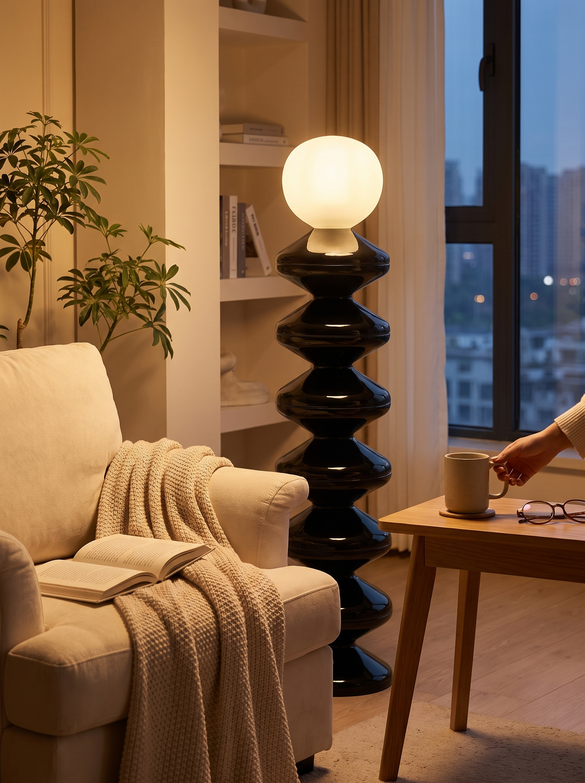 Gourd String Glass Floor Lamp in a lifestyle setting: Soft Curves, Dreamy Light