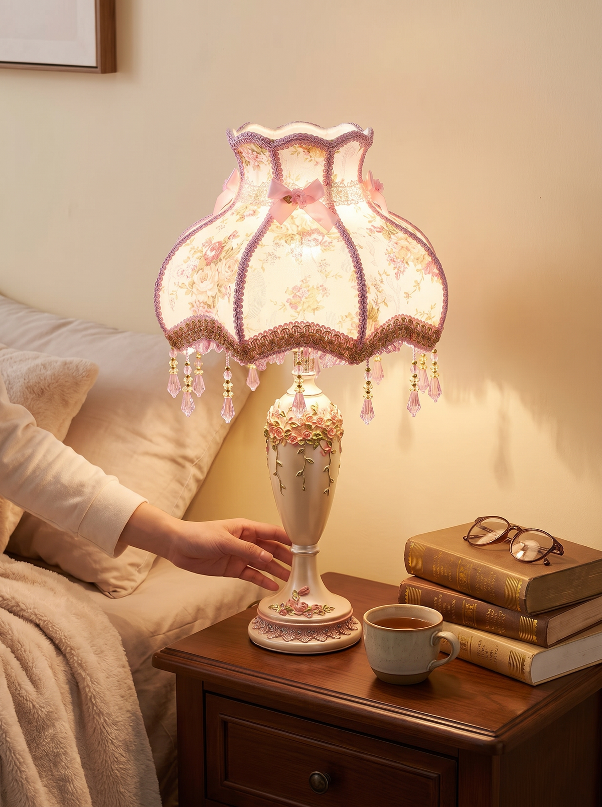 European Fabric Bedside Table Lamp in a lifestyle setting: Gentle Light for Bedtime