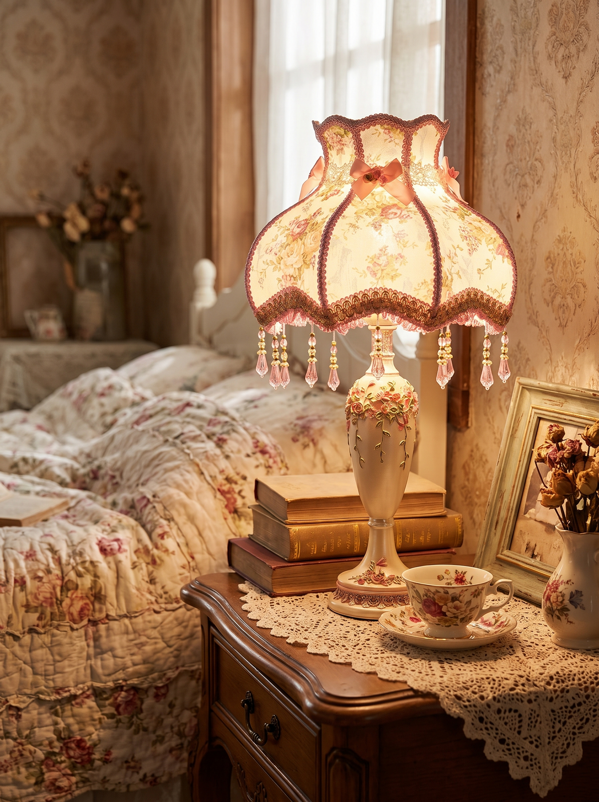 European Fabric Bedside Table Lamp in a lifestyle setting: A Little Nostalgia