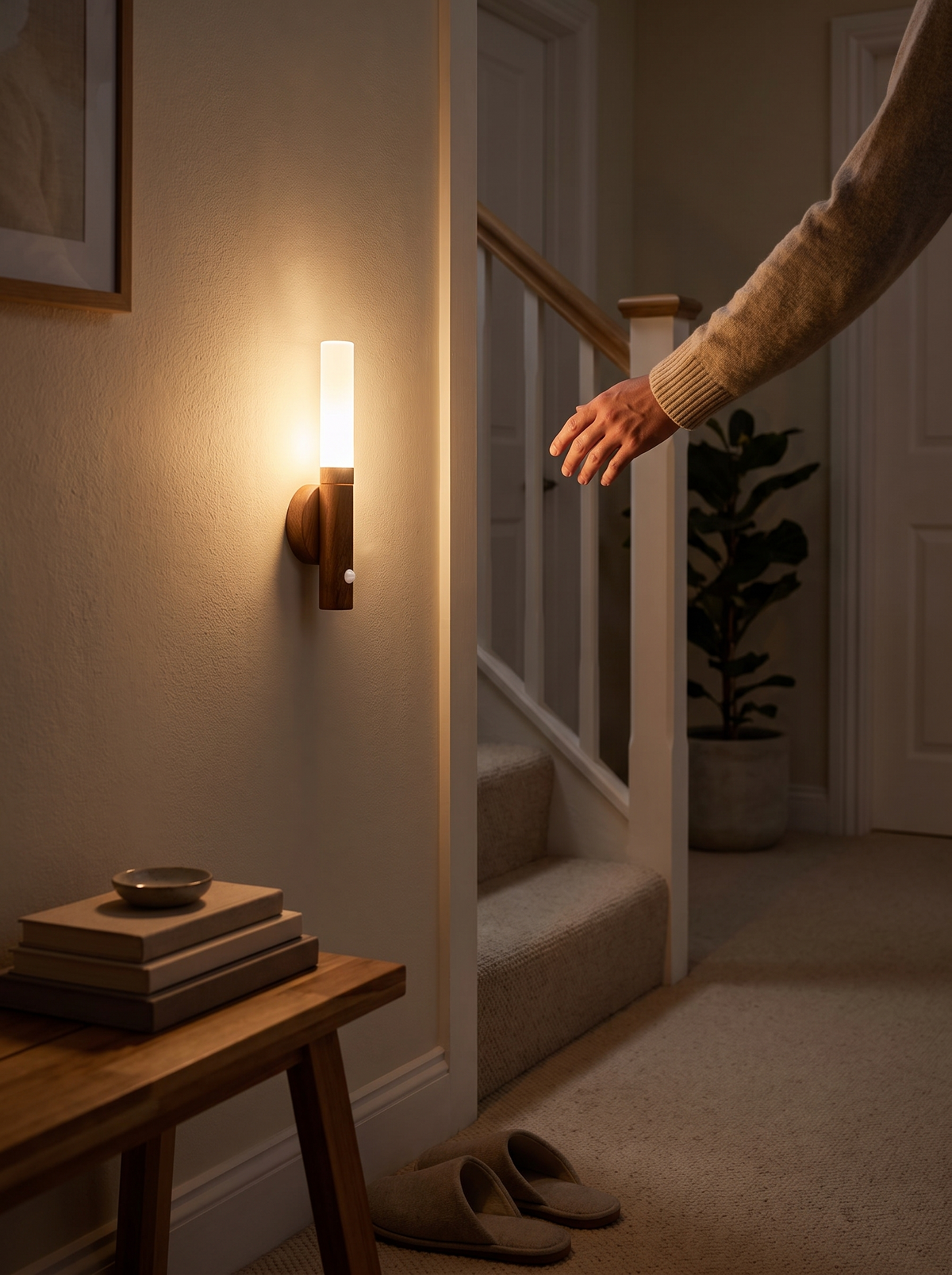 Magnetic Motion Sensor LED Night Light in a lifestyle setting: The Light Finds You First