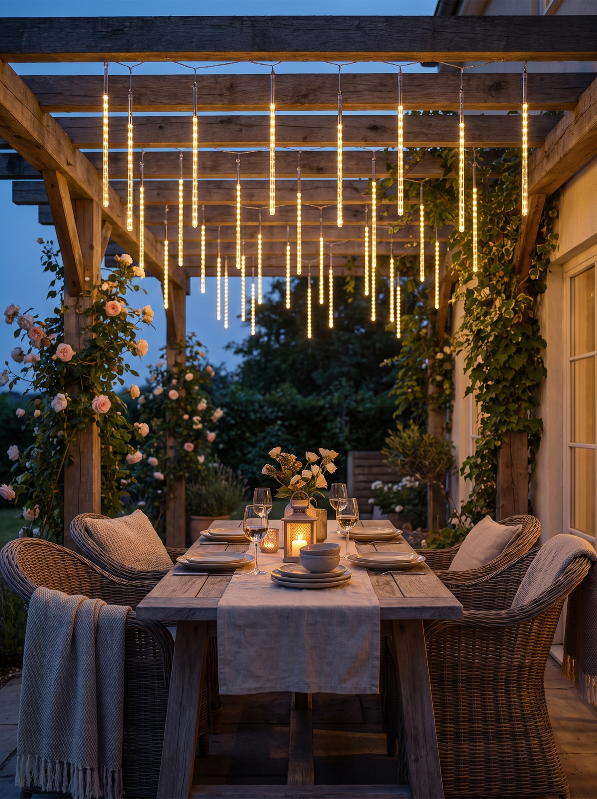 Solar Meteor Shower String Lights in a lifestyle setting: Hang Them Anywhere