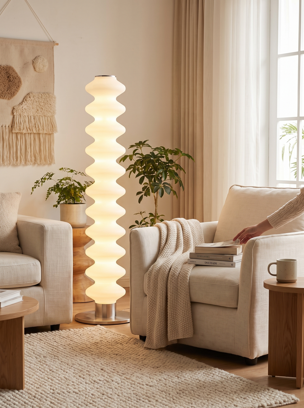 Sugar Gourd Acrylic LED Floor Lamp in a lifestyle setting: Cream Style Done Right