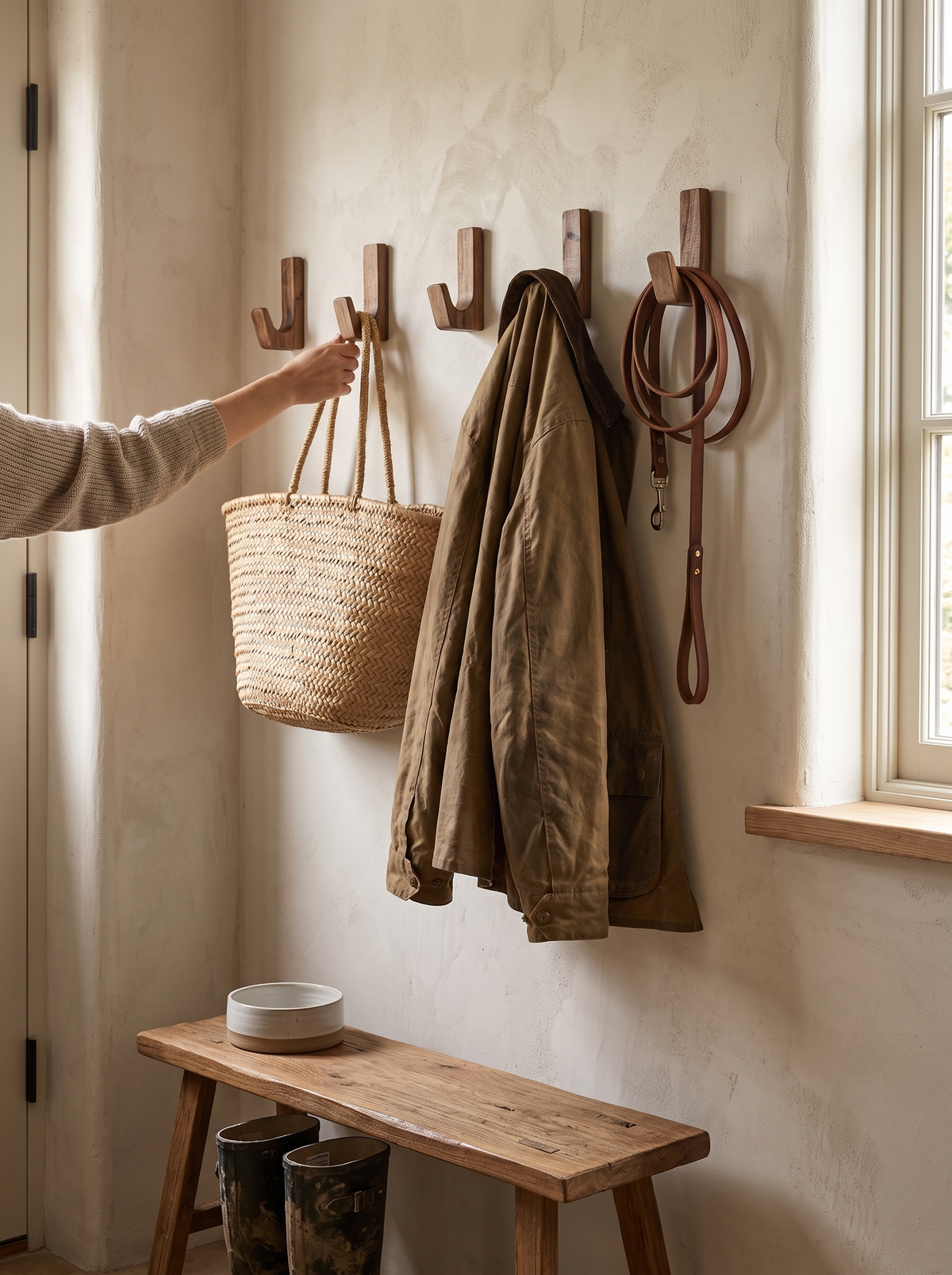 Rustic Handmade Wooden Wall Hooks in a lifestyle setting: Useful in Every Room