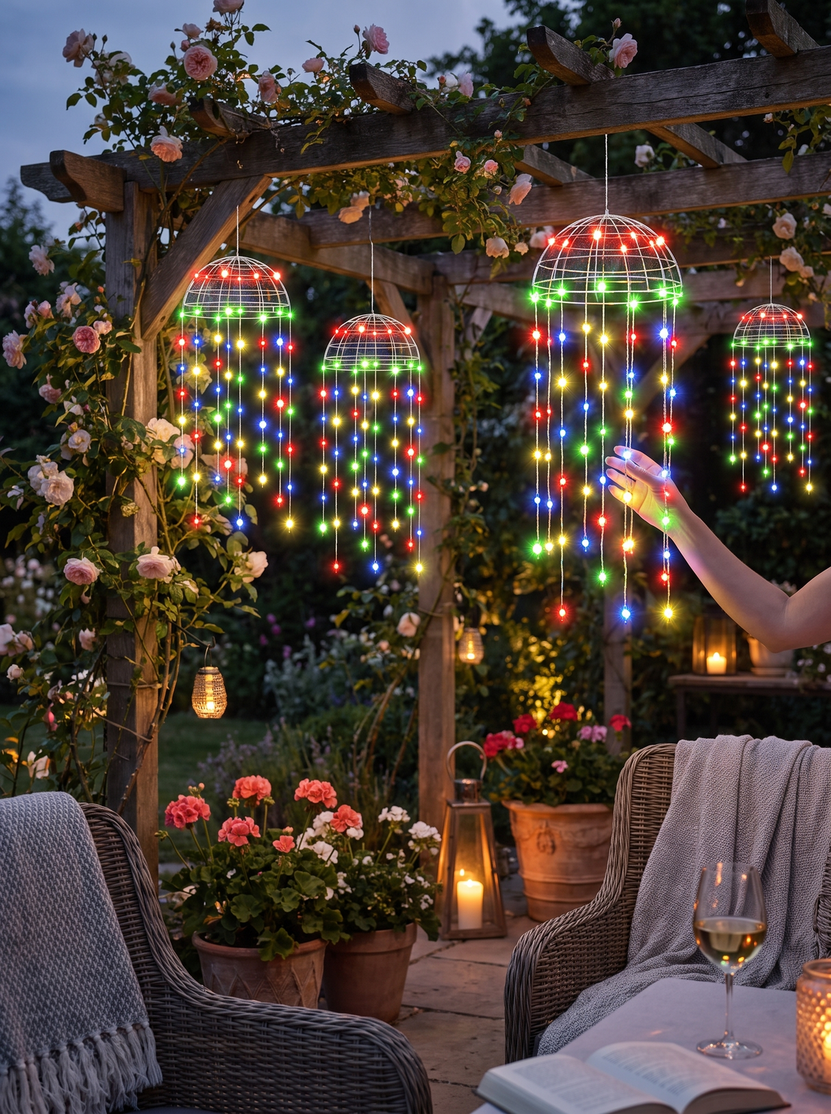 Solar Hanging Jellyfish Lights in a lifestyle setting: Charged by Daylight