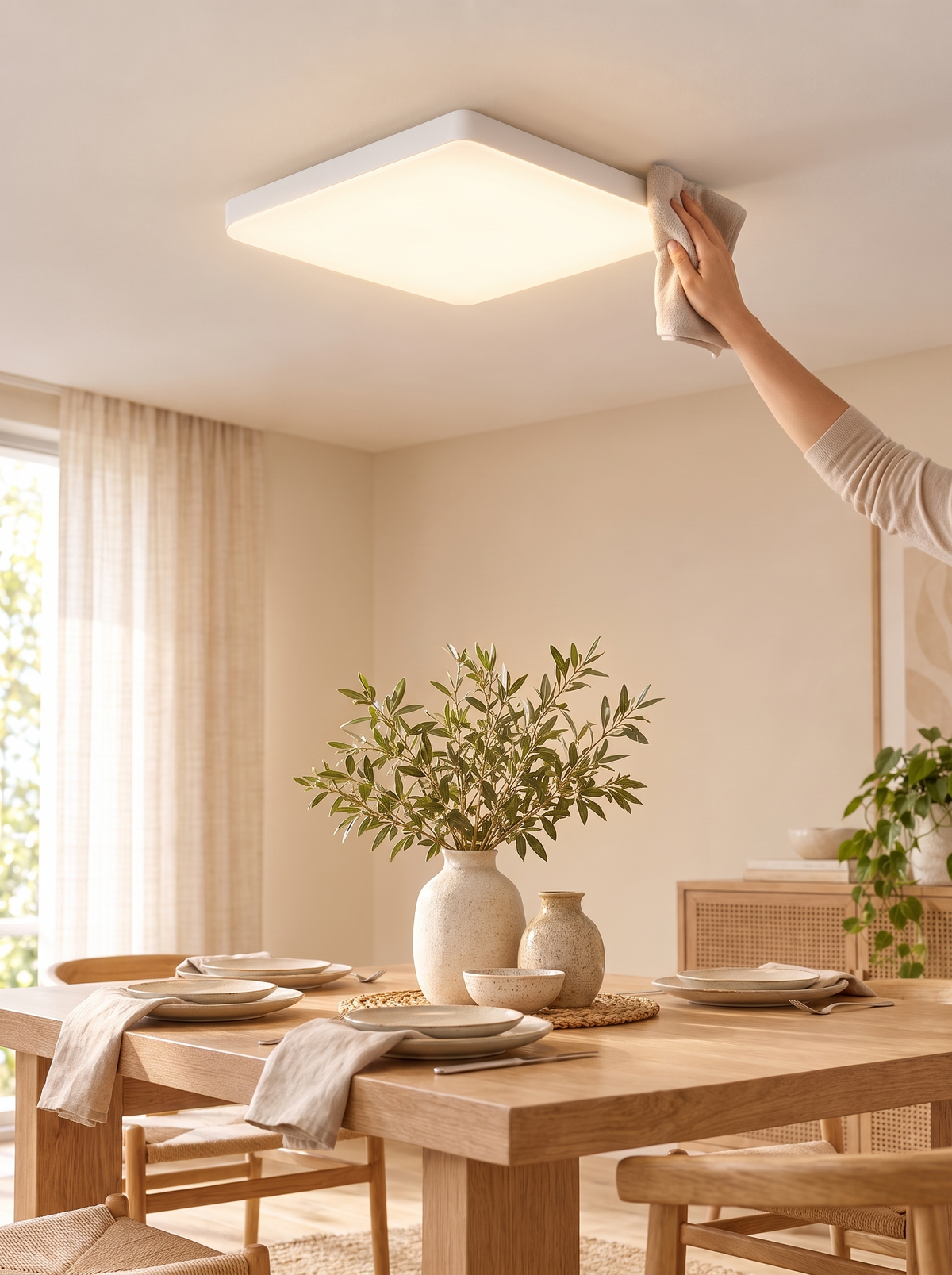Square Ultra-Thin LED Ceiling Light in a lifestyle setting: Flush, Thin, and Clean